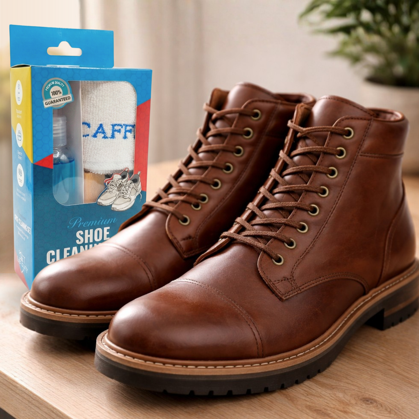 Caffrey Premium Shoe Cleaning Kit – Multi-Surface Leather, Suede & Sneaker Cleaner with Brush, Cleaning Solution & Cloth, Non-Discoloring Formula Safe for White Shoes