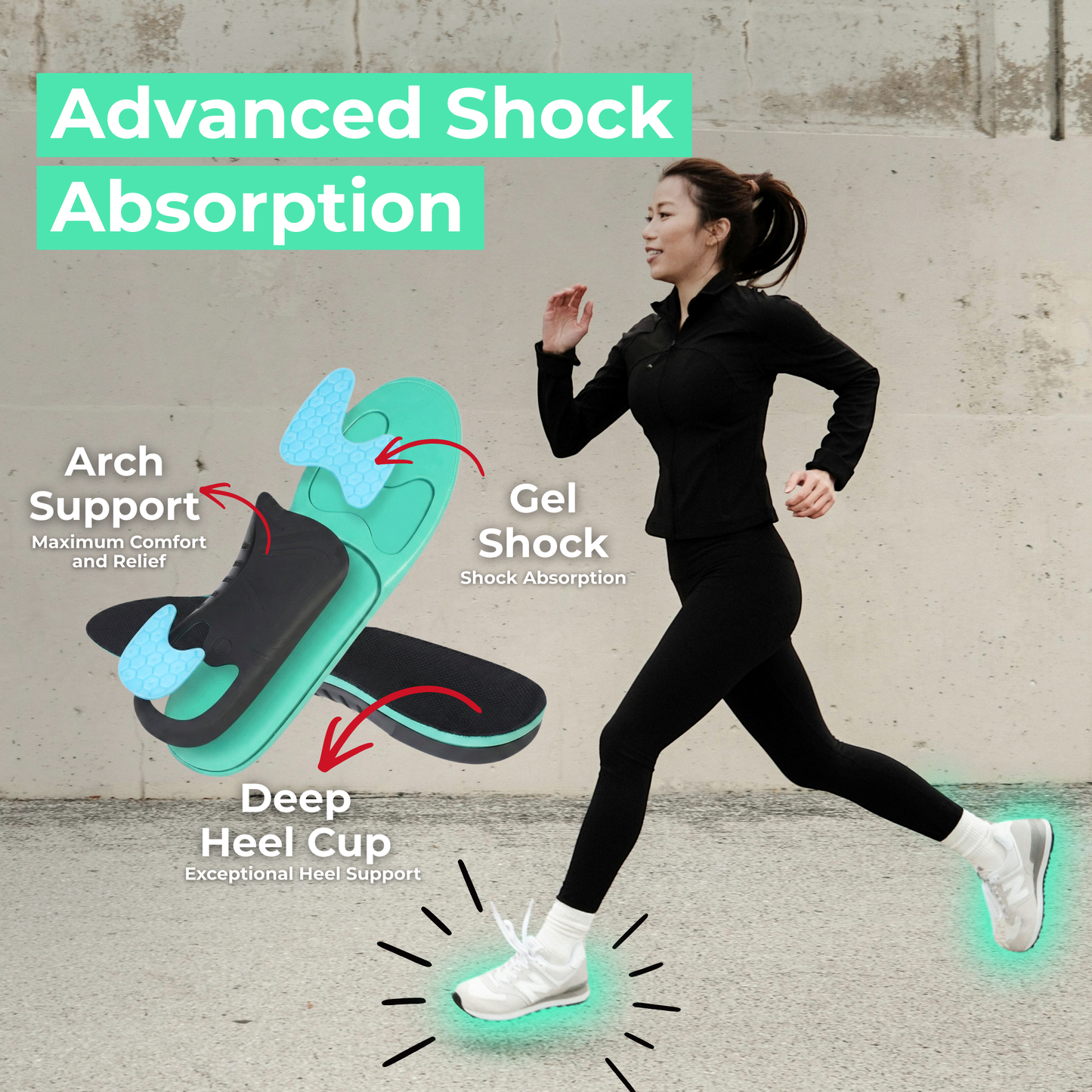 Caffrey Walk On Air Insoles – Shock Absorbing Arch Support Insoles with High-Rebound Foam & Gel Cushioning, Plantar Fasciitis & All-Day Standing Support