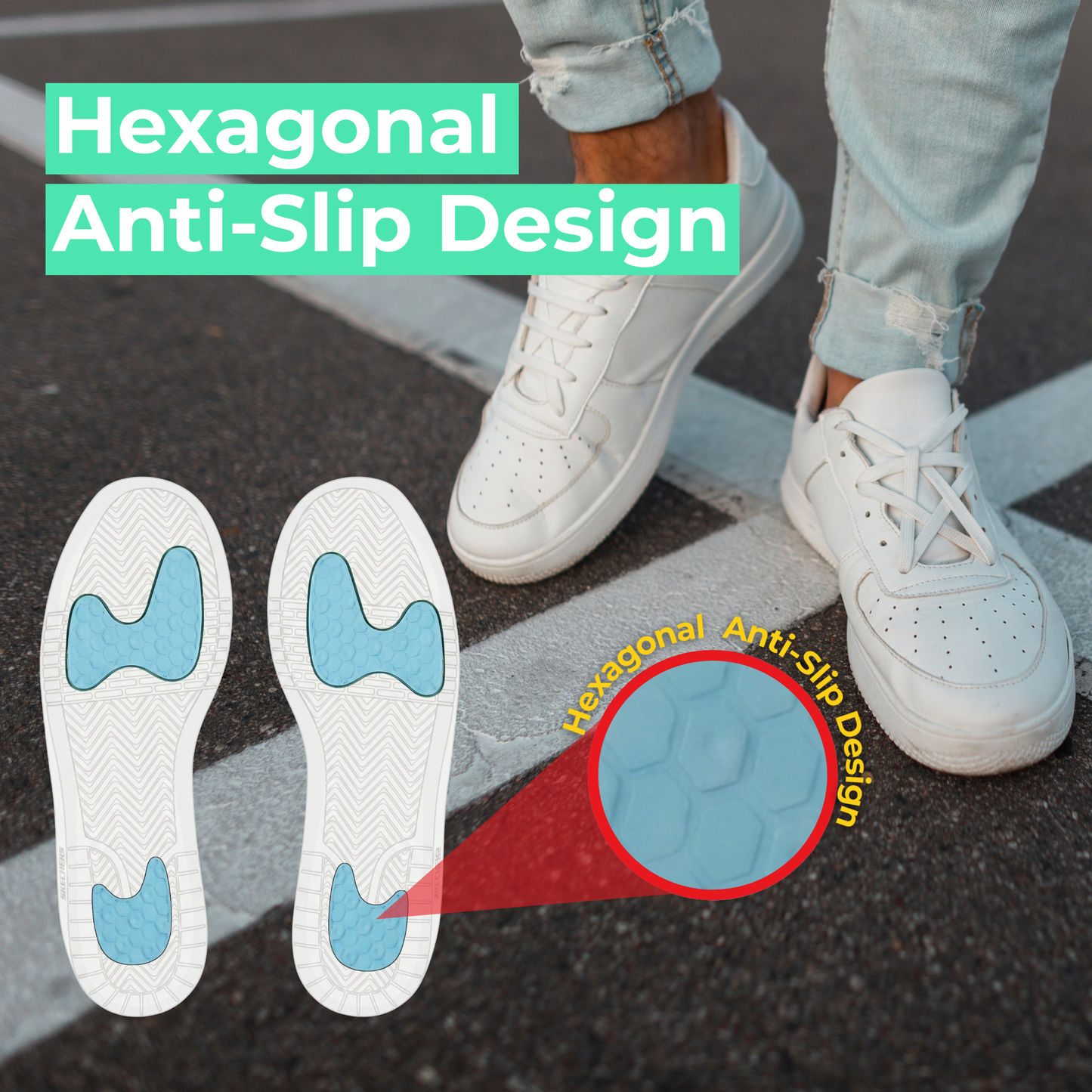 Caffrey Walk On Air Insoles – Shock Absorbing Arch Support Insoles with High-Rebound Foam & Gel Cushioning, Plantar Fasciitis & All-Day Standing Support