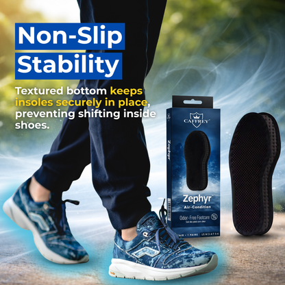 Caffrey ZEPHYR Air Condition Insoles – Ultra-Thin Breathable Dress Shoe Insoles with Carbon-Treated Layer, Airflow Cooling System, Odor Control, Non-Slip Mesh & Dimple Design, Lightweight Summer Comfort