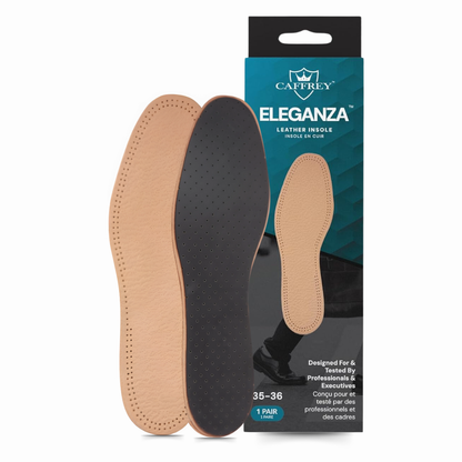 Caffrey Eleganza Natural Sheep Leather Insoles - Soft Latex Foam Cushioning - Shoe Odor Eliminator - Slip Prevention - Ideal for Men & Women's Closed Shoes - Durable, Moisture Absorbing