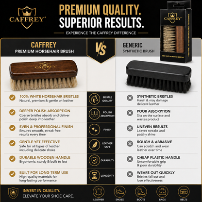 Caffrey Premium Horsehair Shoe Brush — Polish Applicator & Leather Cleaner