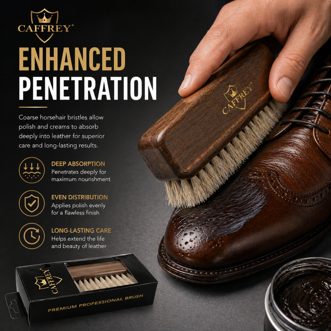 Caffrey Premium Horsehair Shoe Brush — Polish Applicator & Leather Cleaner