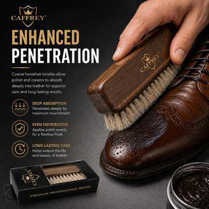 Caffrey Premium Horsehair Shoe Brush — Polish Applicator & Leather Cleaner