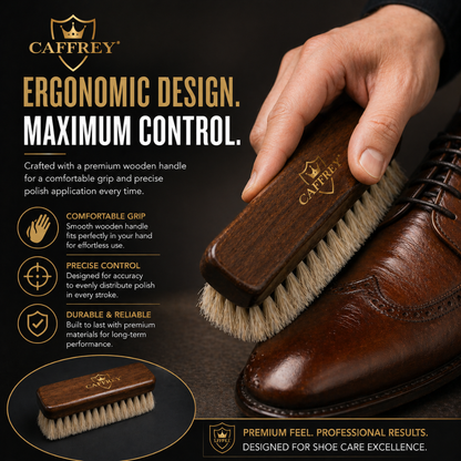 Caffrey Premium Horsehair Shoe Brush — Polish Applicator & Leather Cleaner