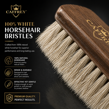 Caffrey Premium Horsehair Shoe Brush — Polish Applicator & Leather Cleaner