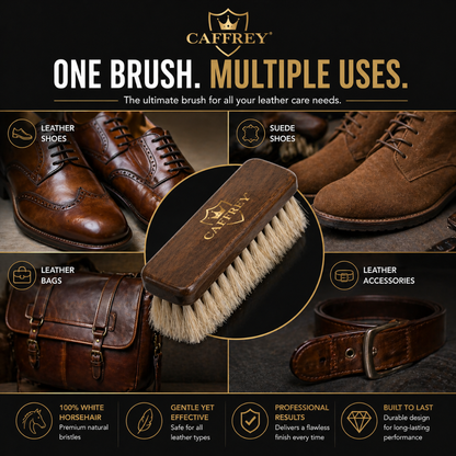 Caffrey Premium Horsehair Shoe Brush — Polish Applicator & Leather Cleaner