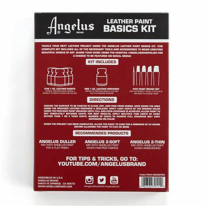 Angelus Leather Paint Basic Kit – 5 Color Acrylic Set with Deglazer & Brushes (1 oz Bottles)