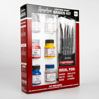 Angelus Leather Paint Basic Kit – 5 Color Acrylic Set with Deglazer & Brushes (1 oz Bottles)