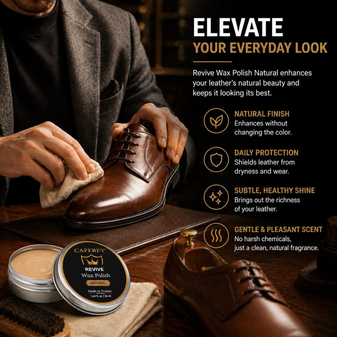 Caffrey Revive Wax Polish – Premium Leather Conditioner with Beeswax & Four Natural Oils, Deep-Absorbing Formula for Long-Lasting Shine, Dress Shoes, Boots & Everyday Leather Footwear