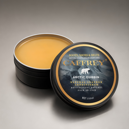 CAFFREY Arctic Dubbin 100 ml natural leather conditioner with its polar-bear lid and amber balm