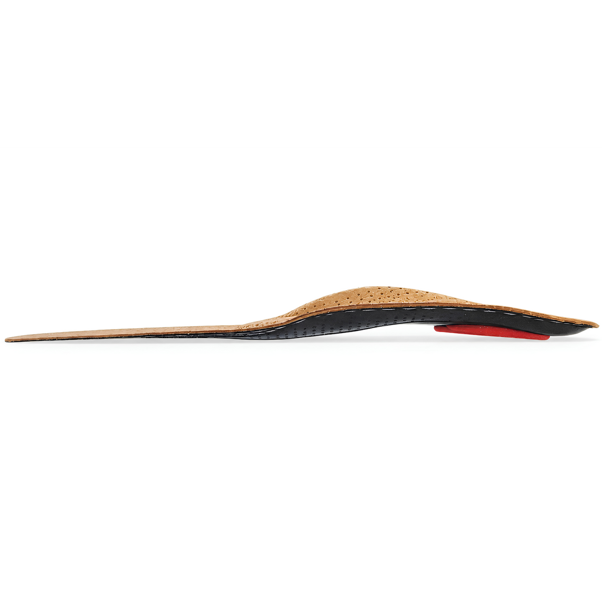 CAFFREY ARPEGGIO leather insole side profile showing raised arch support, a slim forefoot and red heel cushioning