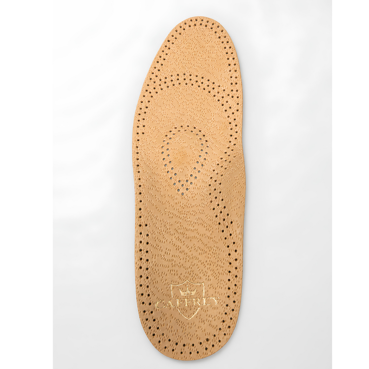 CAFFREY ARPEGGIO full-length tan perforated sheepskin leather insole, top view