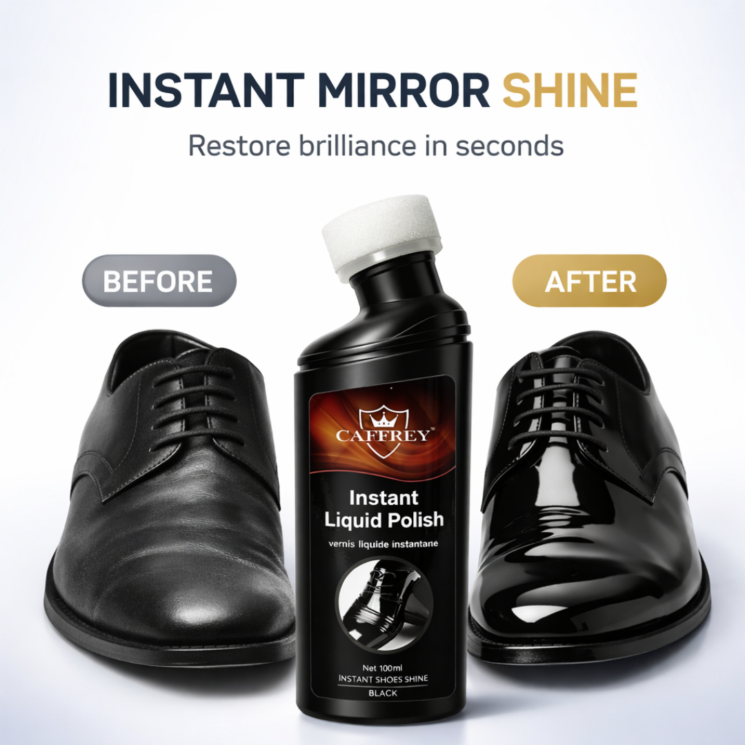 Caffrey Liquid Shoe Polish with Sponge Applicator – Instant Shine & Leather Conditioner for Shoes, Boots & Bags – Quick Dry, Eco-Friendly, Non-Toxic Formula – 100ml