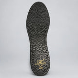 CAFFREY Eleganza Noire black textured sheep-leather insole with gold heel mark; sample size shown