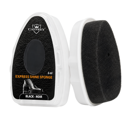 CAFFREY Express Shine Sponge in Black, front and foam applicator views