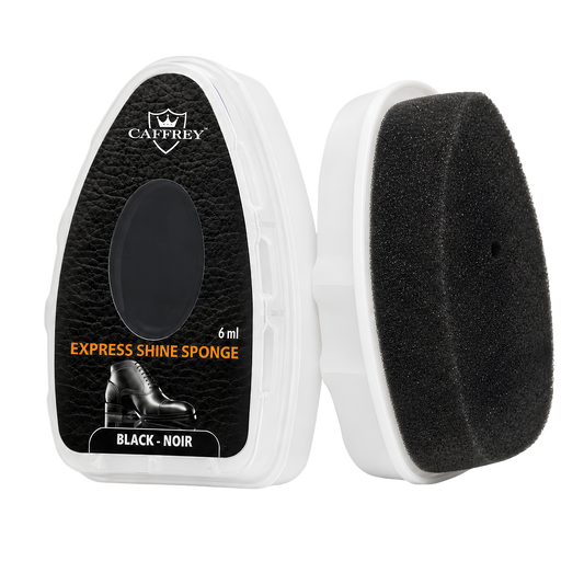 CAFFREY Express Shine Sponge in Black, front and foam applicator views