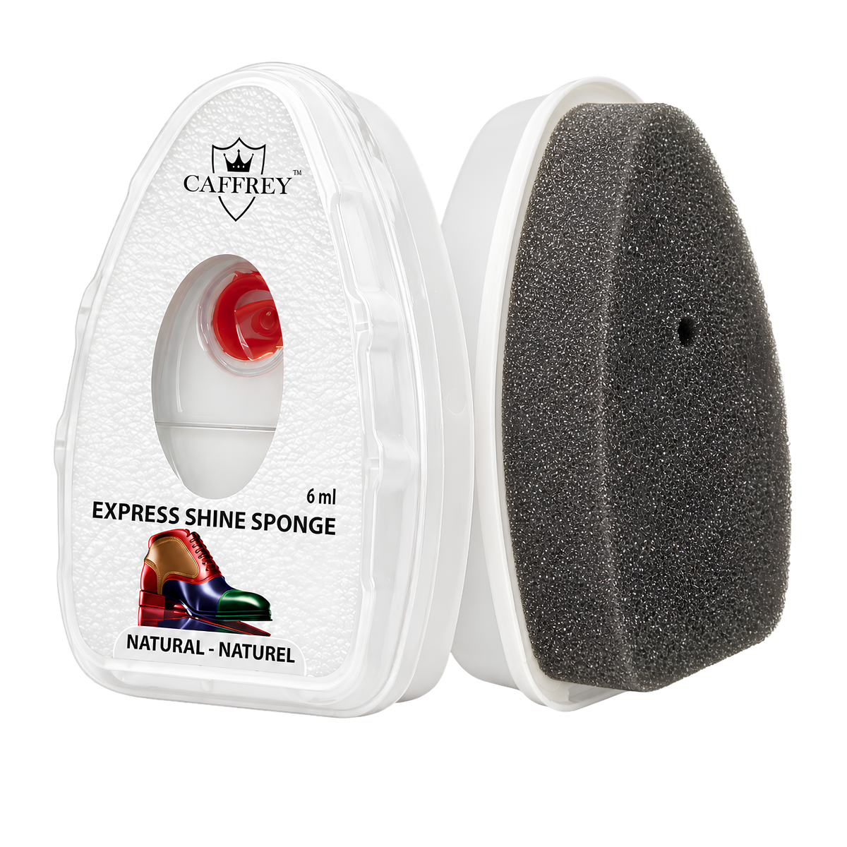 CAFFREY Express Shine Sponge in Natural, front and foam applicator views