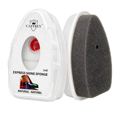 CAFFREY Express Shine Sponge in Natural, front and foam applicator views