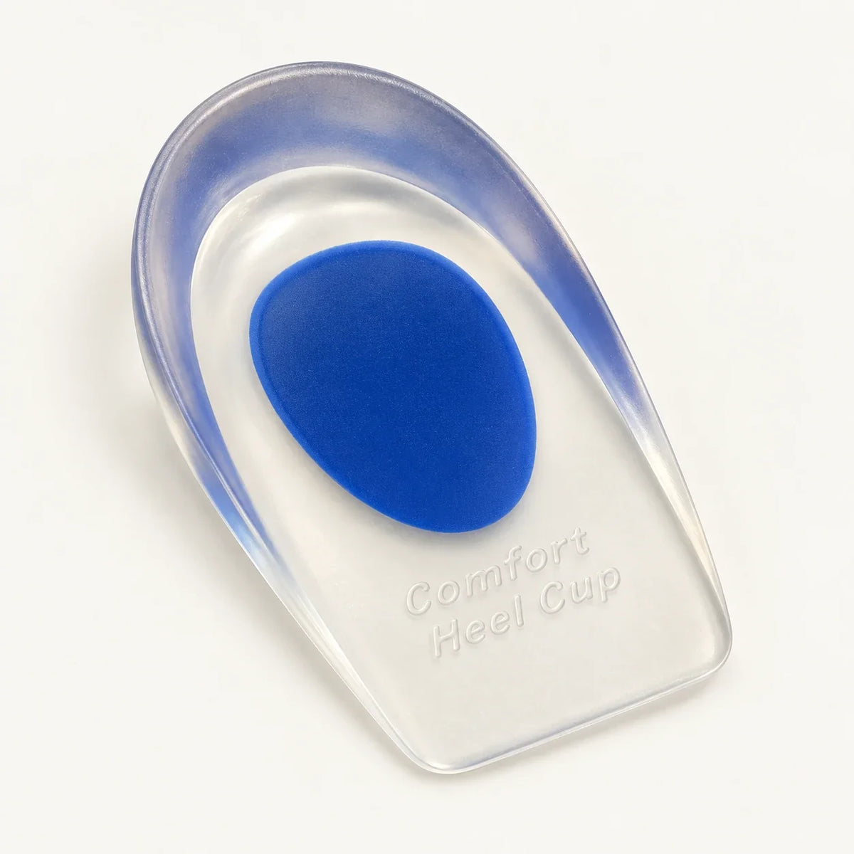Blue Men CAFFREY Gel Heel Pad with a softer blue oval, clear flexible heel cup and Comfort Heel Cup marking