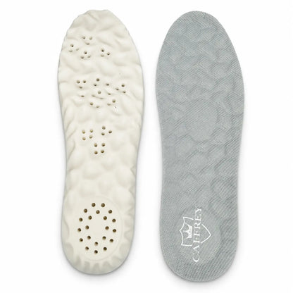 CAFFREY Vital Step pair: white perforated underside beside grey CAFFREY fabric upper