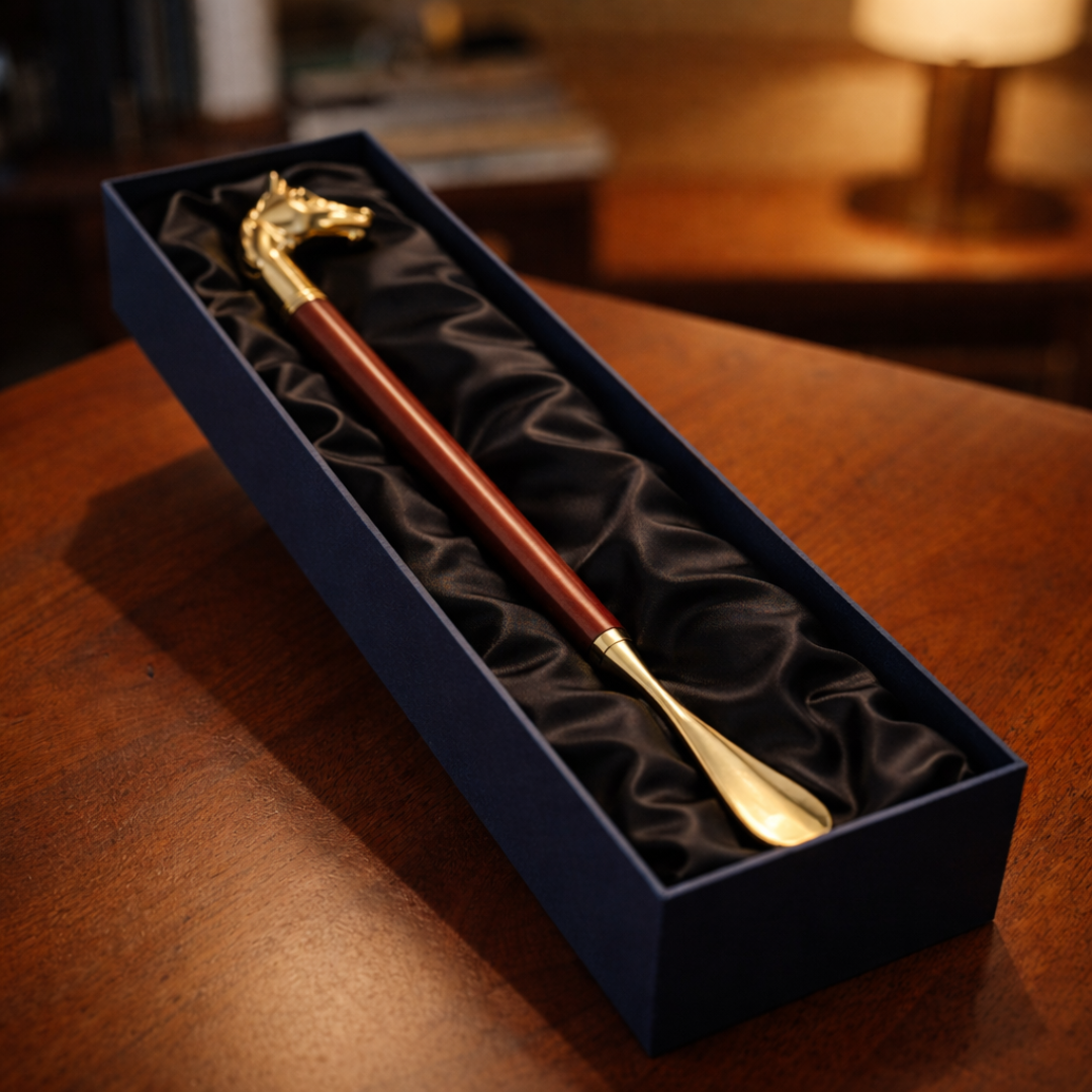 Caffrey Royal Touch™ Long Shoe Horn – Luxury Wooden & Metal Shoe Horn for Easy No-Bend Wear | Premium Gift for Men & Seniors