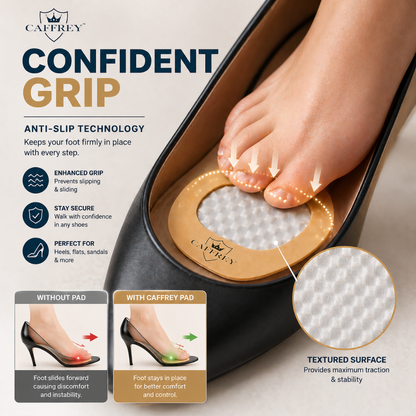 Caffrey Cortona Ball of Foot Cushions for Heels & Sandals – Anti-Slip Shoe Pads for Pain Relief & Comfort