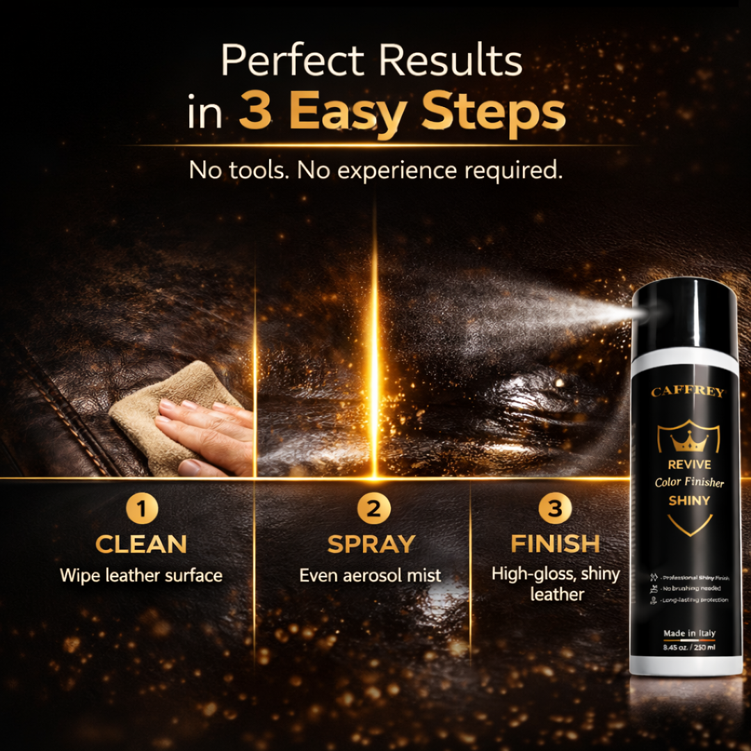 Caffrey Revive Leather Finisher Spray 250ml – Clear Top Coat Sealer for Leather Paint & Dye | Matte or Gloss Finish | Shoes, Bags, Car Seats | Made in Italy