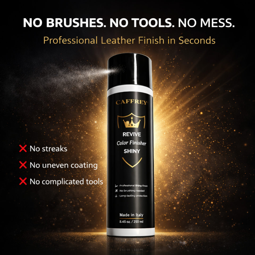 Caffrey Revive Leather Finisher Spray 250ml – Clear Top Coat Sealer for Leather Paint & Dye | Matte or Gloss Finish | Shoes, Bags, Car Seats | Made in Italy