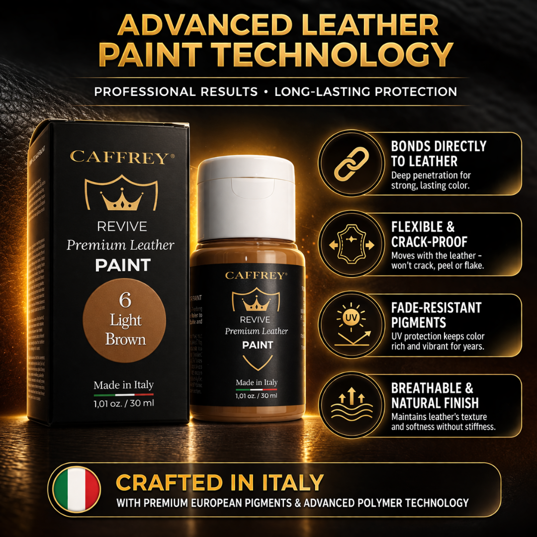 Caffrey Revive Premium Leather Paint – Leather Dye | Restore Furniture, Car Seats, Shoes & Bags | Crack-Proof, Fade-Resistant, Made in Italy