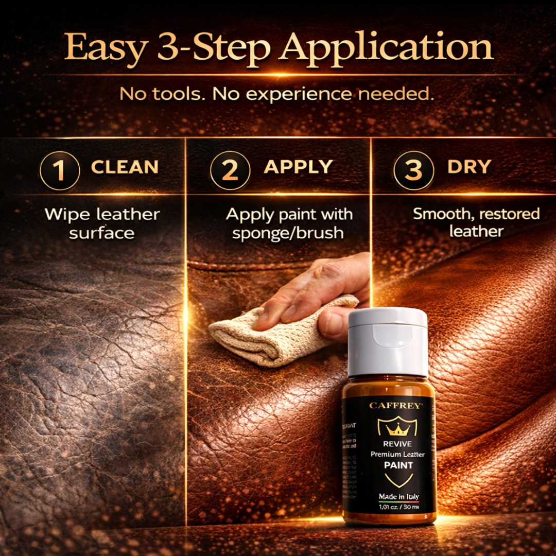 Caffrey Revive Premium Leather Paint – Leather Dye | Restore Furniture, Car Seats, Shoes & Bags | Crack-Proof, Fade-Resistant, Made in Italy