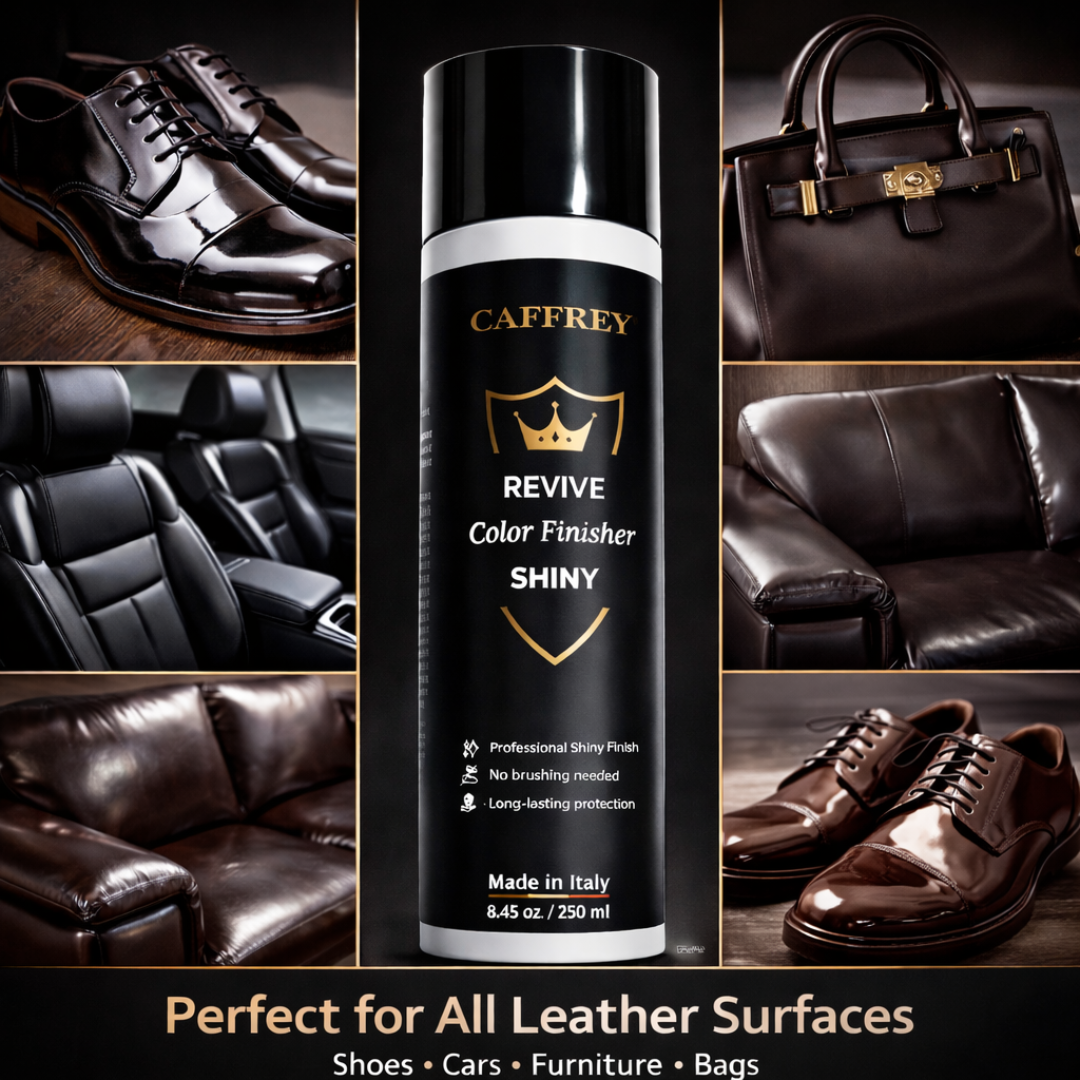 Caffrey Revive Leather Finisher Spray 250ml – Clear Top Coat Sealer for Leather Paint & Dye | Matte or Gloss Finish | Shoes, Bags, Car Seats | Made in Italy