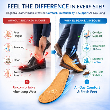 Caffrey Eleganza Natural Sheep Leather Insoles - Soft Latex Foam Cushioning - Shoe Odor Eliminator - Slip Prevention - Ideal for Men & Women's Closed Shoes - Durable, Moisture Absorbing