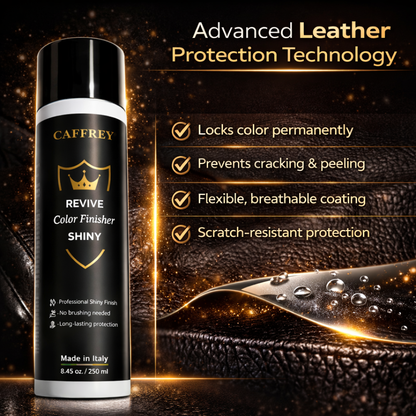 Caffrey Revive Leather Finisher Spray 250ml – Clear Top Coat Sealer for Leather Paint & Dye | Matte or Gloss Finish | Shoes, Bags, Car Seats | Made in Italy