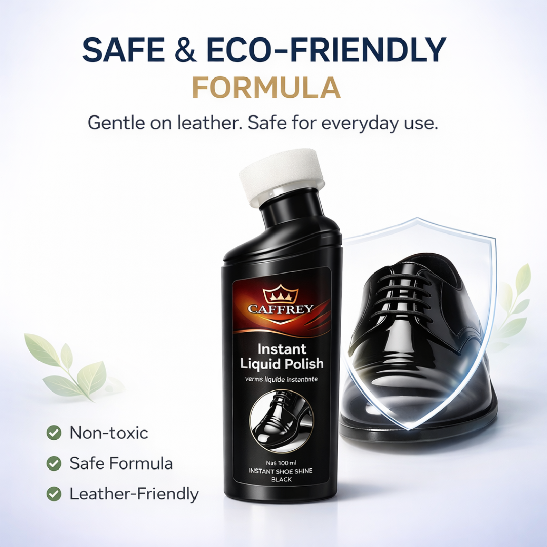 Caffrey Liquid Shoe Polish with Sponge Applicator – Instant Shine & Leather Conditioner for Shoes, Boots & Bags – Quick Dry, Eco-Friendly, Non-Toxic Formula – 100ml