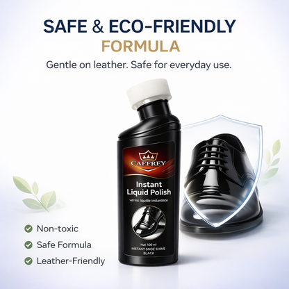 Caffrey Liquid Shoe Polish with Sponge Applicator – Instant Shine & Leather Conditioner for Shoes, Boots & Bags – Quick Dry, Eco-Friendly, Non-Toxic Formula – 100ml