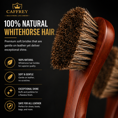 Caffrey Polishing Horsehair Shoe Shine Brush — Soft Buffing Brush with Wood Handle