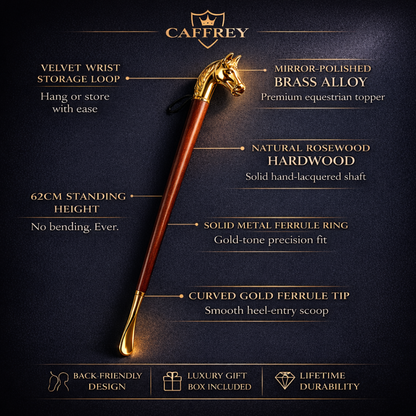 Caffrey Royal Touch™ Long Shoe Horn – Luxury Wooden & Metal Shoe Horn for Easy No-Bend Wear | Premium Gift for Men & Seniors