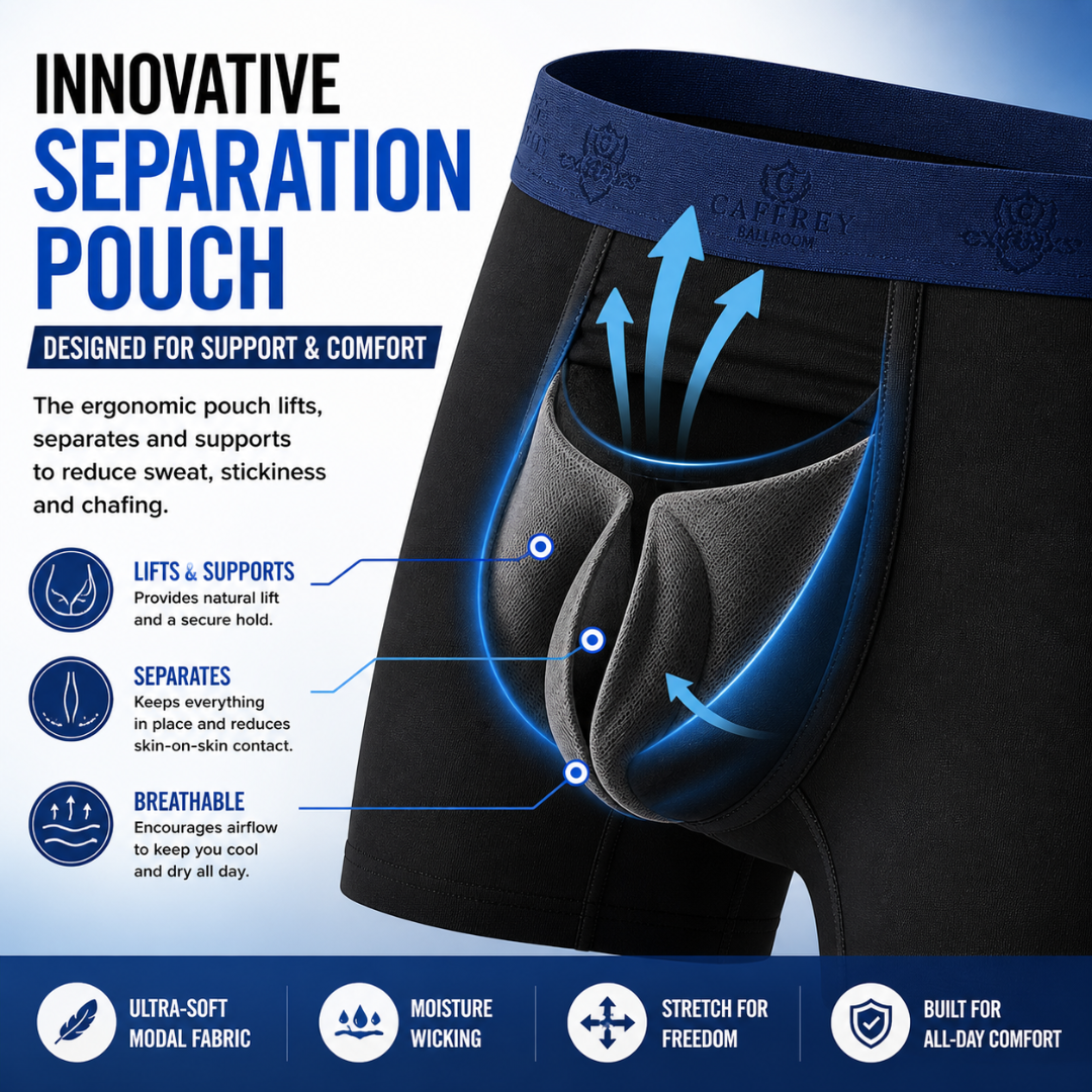 Caffrey Ballroom™ Men’s Modal-Spandex Boxer Briefs – Ultra-Soft, Moisture-Wicking Underwear with Separation Pouch