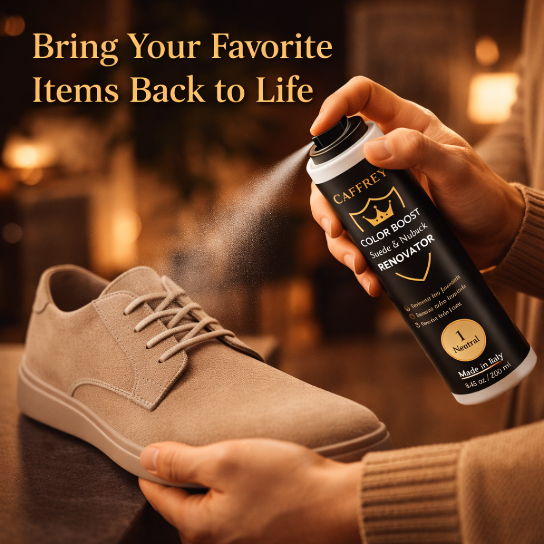 Caffrey Suede & Nubuck Renovator Spray 250ml – Restore Color & Texture | Waterproof & UV Protection | Suede Dye for Shoes, Boots, Bags | Made in Italy