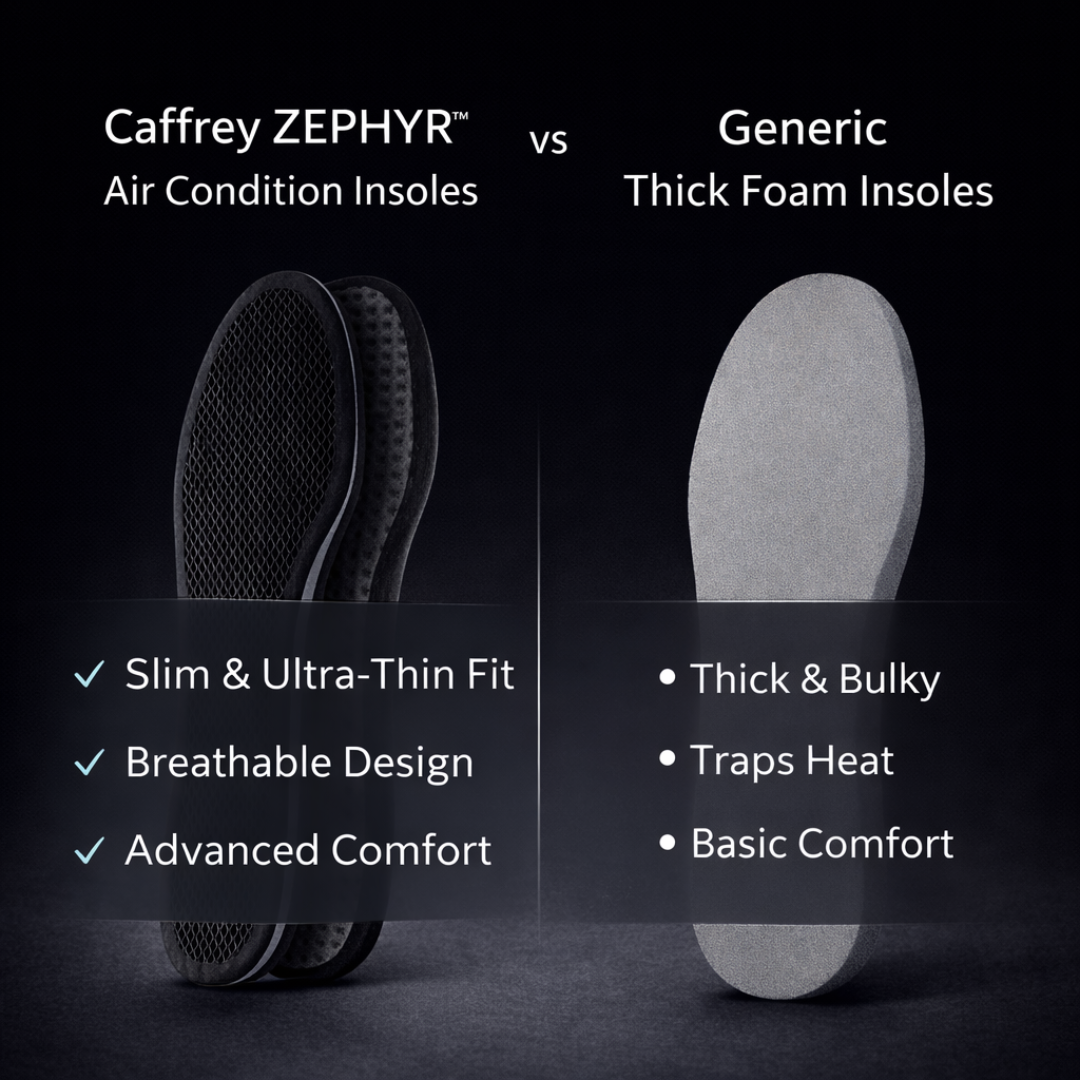 Caffrey ZEPHYR Air Condition Insoles – Ultra-Thin Breathable Dress Shoe Insoles with Carbon-Treated Layer, Airflow Cooling System, Odor Control, Non-Slip Mesh & Dimple Design, Lightweight Summer Comfort