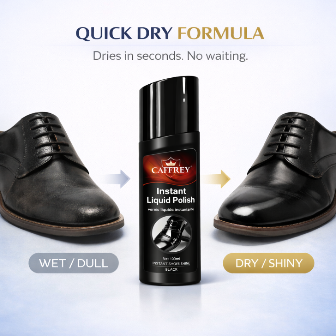Caffrey Liquid Shoe Polish with Sponge Applicator – Instant Shine & Leather Conditioner for Shoes, Boots & Bags – Quick Dry, Eco-Friendly, Non-Toxic Formula – 100ml
