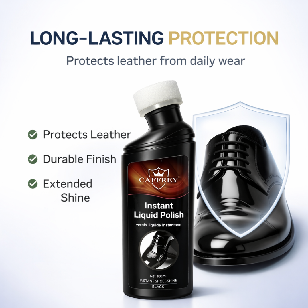 Caffrey Liquid Shoe Polish with Sponge Applicator – Instant Shine & Leather Conditioner for Shoes, Boots & Bags – Quick Dry, Eco-Friendly, Non-Toxic Formula – 100ml