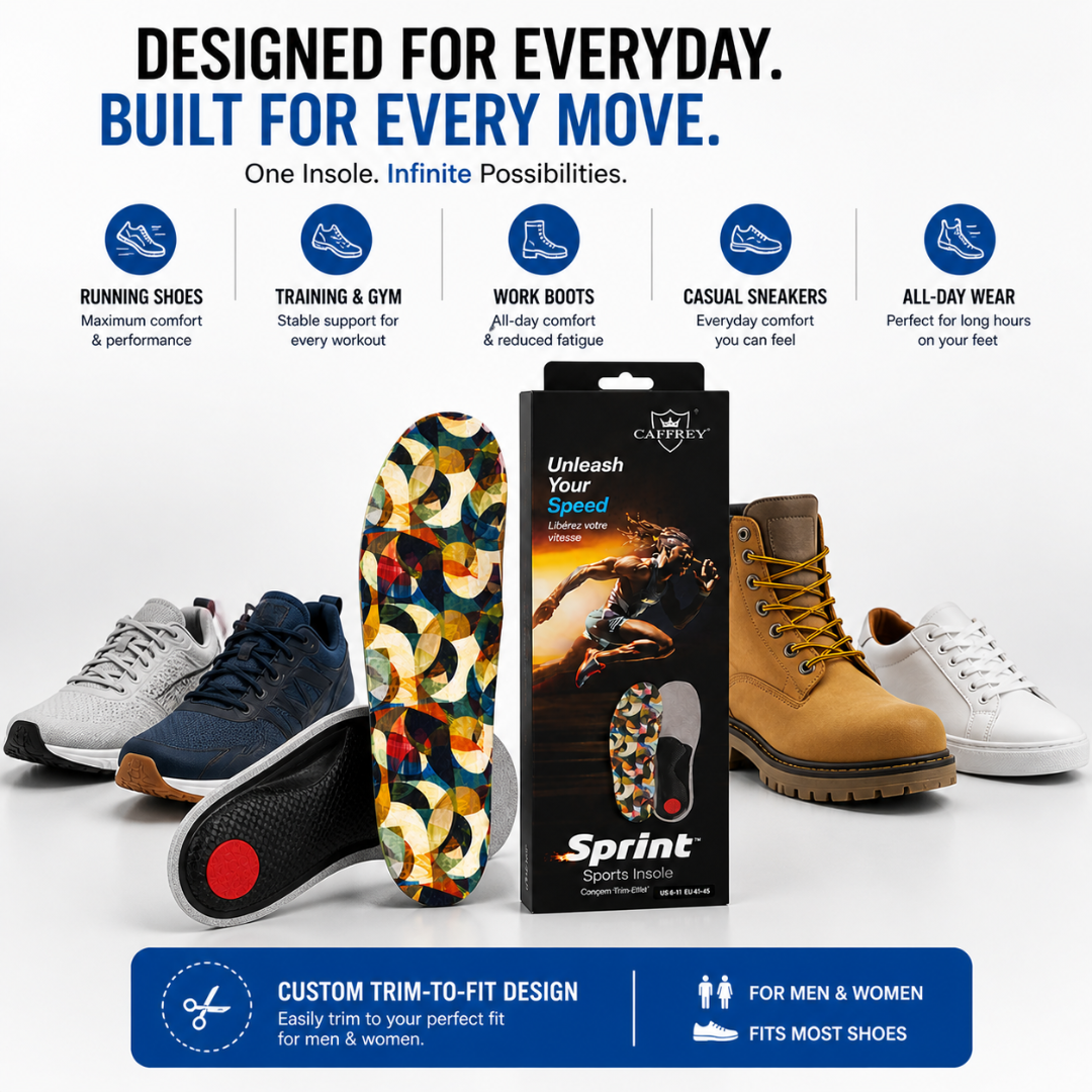 Caffrey Sprint Sports Insoles — Arch Support & Metatarsal Relief for Running, Training & All-Day Wear