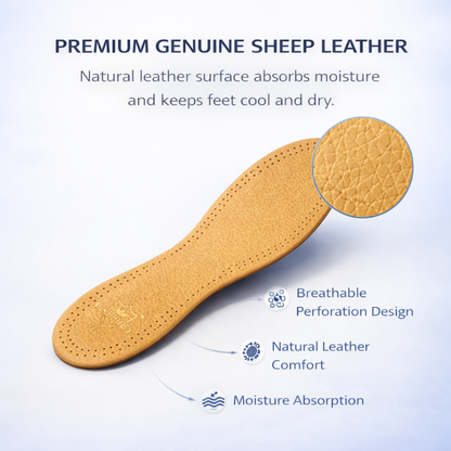 Caffrey Eleganza Natural Sheep Leather Insoles - Soft Latex Foam Cushioning - Shoe Odor Eliminator - Slip Prevention - Ideal for Men & Women's Closed Shoes - Durable, Moisture Absorbing