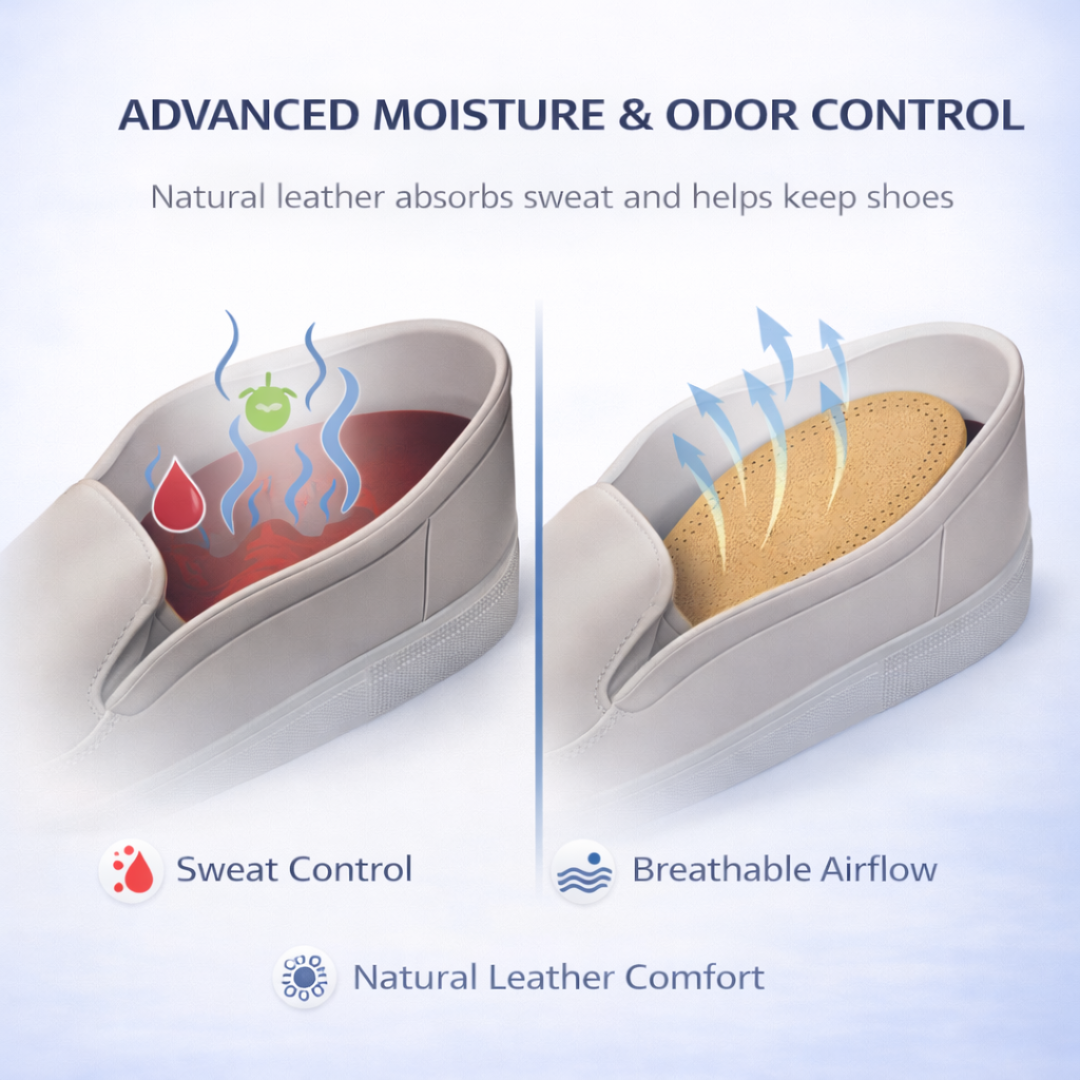 Caffrey Eleganza Natural Sheep Leather Insoles - Soft Latex Foam Cushioning - Shoe Odor Eliminator - Slip Prevention - Ideal for Men & Women's Closed Shoes - Durable, Moisture Absorbing