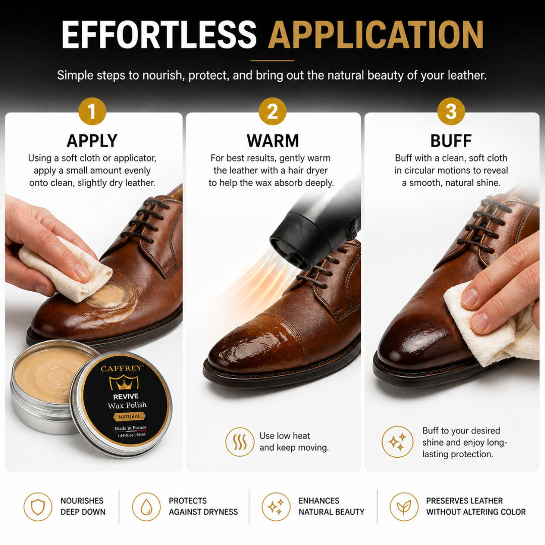 Caffrey Revive Wax Polish – Premium Leather Conditioner with Beeswax & Four Natural Oils, Deep-Absorbing Formula for Long-Lasting Shine, Dress Shoes, Boots & Everyday Leather Footwear
