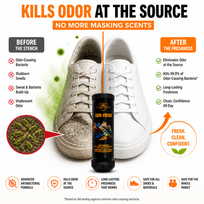 Caffrey Odo Fresh Shoe Spray – Travel-Friendly Shoe Deodorizer with Antibacterial Formula, Pleasant Fragrance, Dual-Sided Spray for Full Coverage, Lockable Cap, 100ml, Eliminates Odor and Bacteria