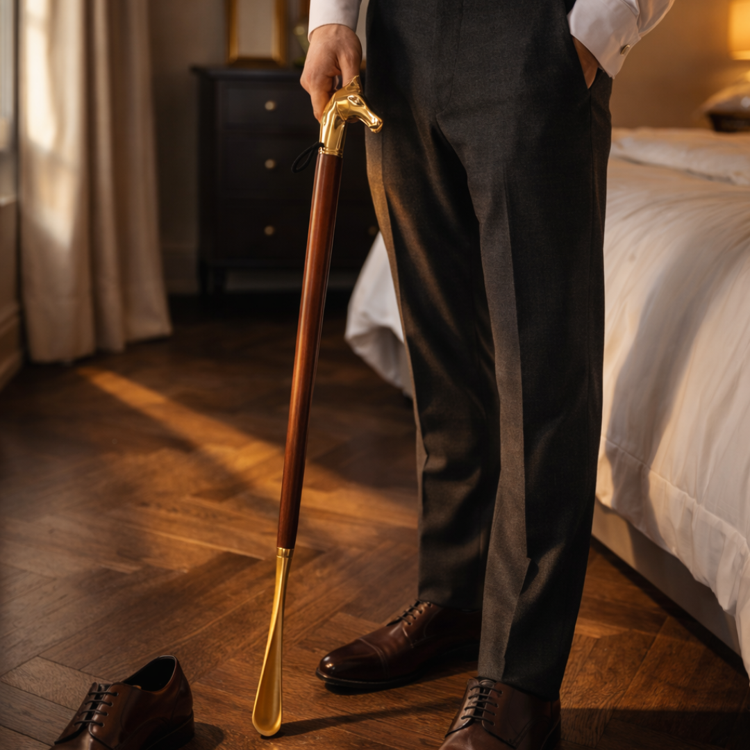 Caffrey Royal Touch™ Long Shoe Horn – Luxury Wooden & Metal Shoe Horn for Easy No-Bend Wear | Premium Gift for Men & Seniors