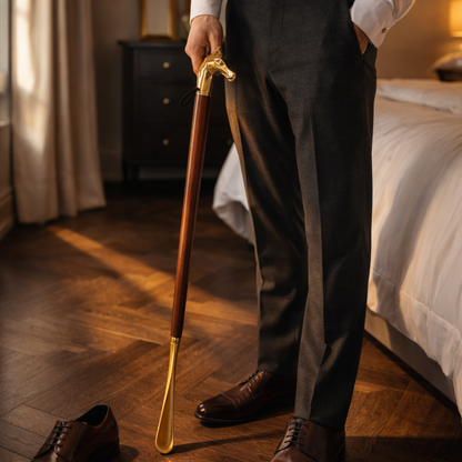 Caffrey Royal Touch™ Long Shoe Horn – Luxury Wooden & Metal Shoe Horn for Easy No-Bend Wear | Premium Gift for Men & Seniors